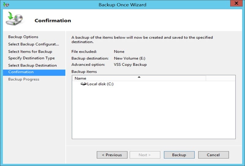 Steps to follow to backup your Exchange database using the Windows Server Backup 10