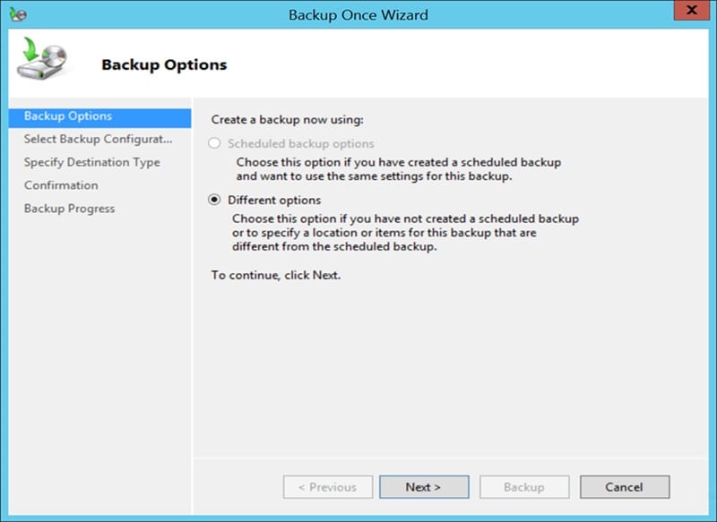 Steps to follow to backup your Exchange database using the Windows Server Backup 2