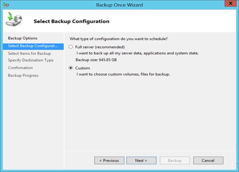Steps to follow to backup your Exchange database using the Windows Server Backup 3