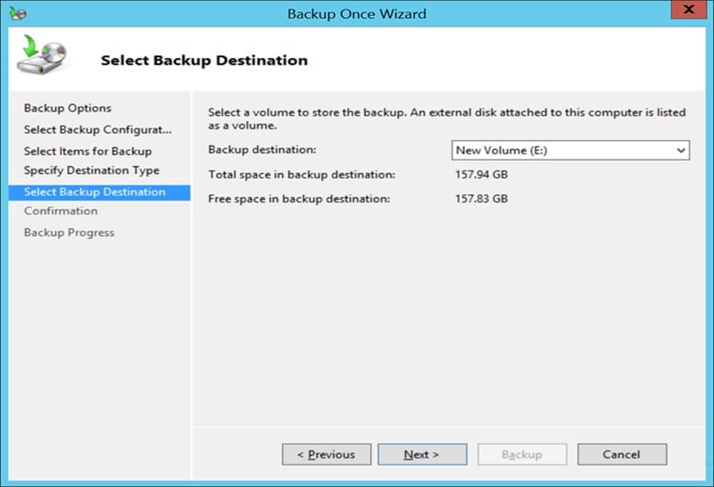 Steps to follow to backup your Exchange database using the Windows Server Backup 8